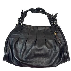 Cole Haan Black Pleated Leather Tassel Hobo Bag Multi Pocket Y2K EUC